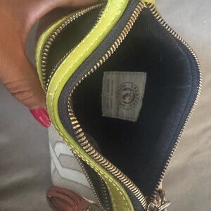 Spartina 449 Green and Brown Clutch with Metallic Zipper